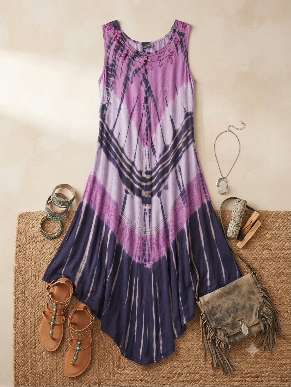 Charlie Paige Purple Pink Flowy Sleeveless Dress